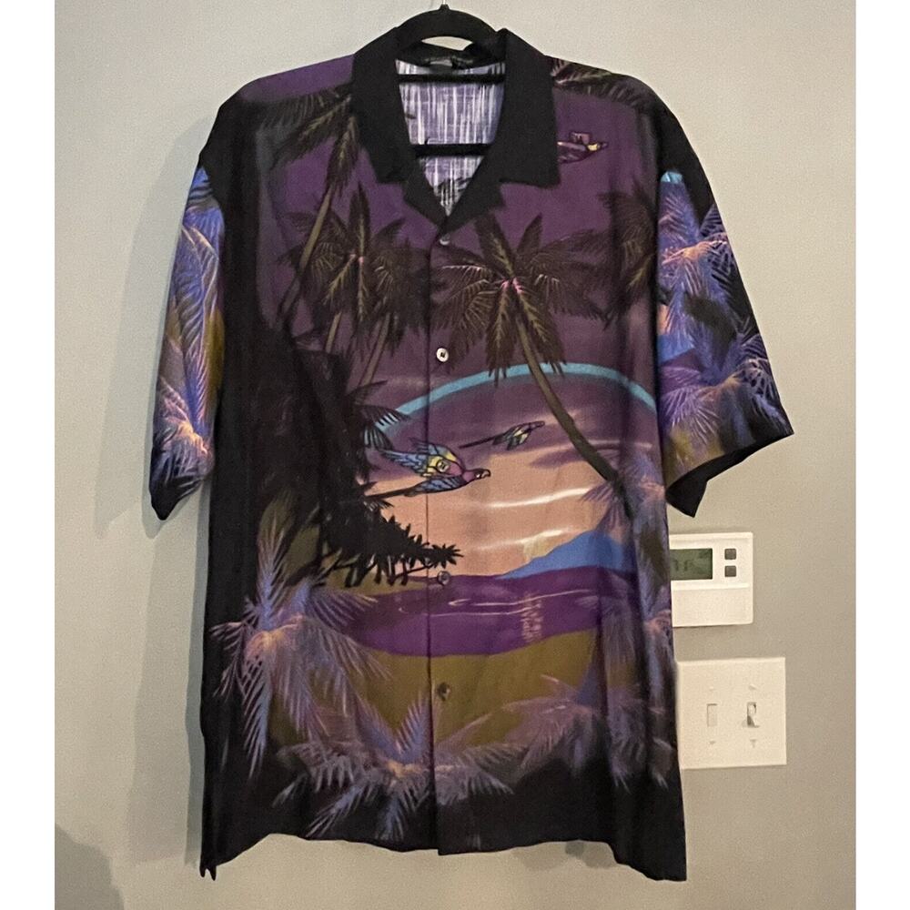 Tulliano Camp Shirt Tropical Woven‎ Button Up Parrot Mens Large New